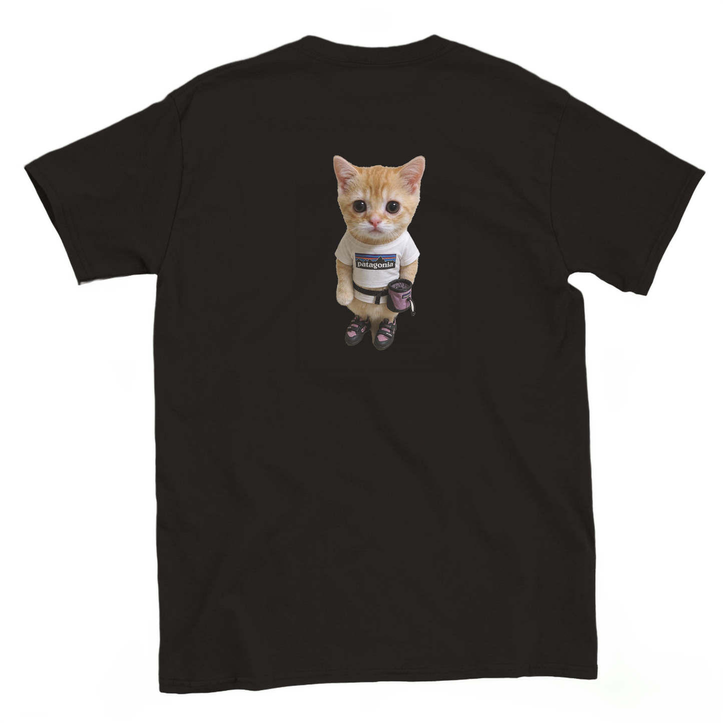 kitten climber for her T-shirt backside