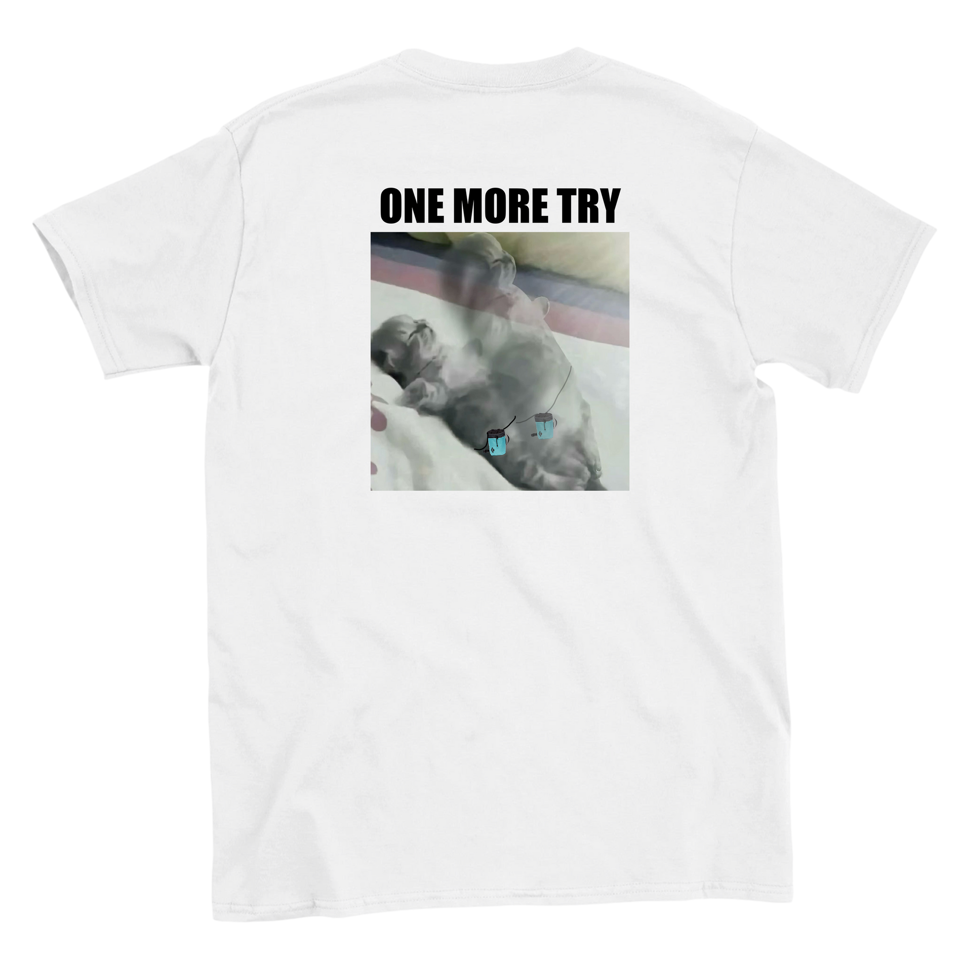 Funny climbing shirt with resurrected cat – one more try meme design for boulderers

