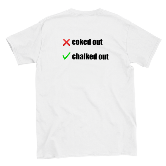 Chalked Out climbing meme tee – Funny climbing shirt design for boulderers