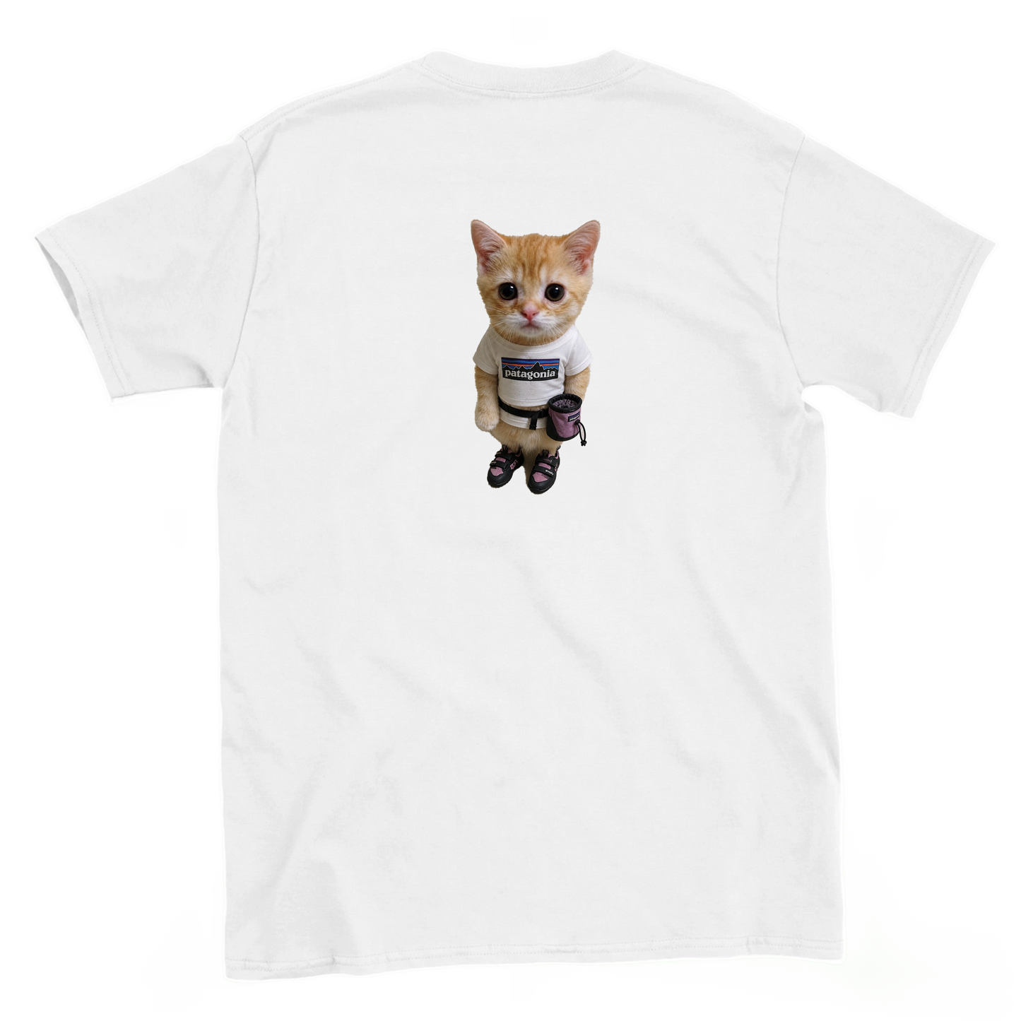kitten climber for her T-shirt backside