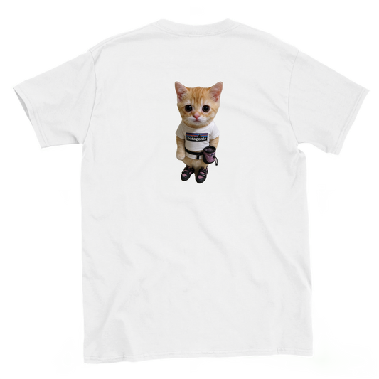 kitten climber for her T-shirt backside