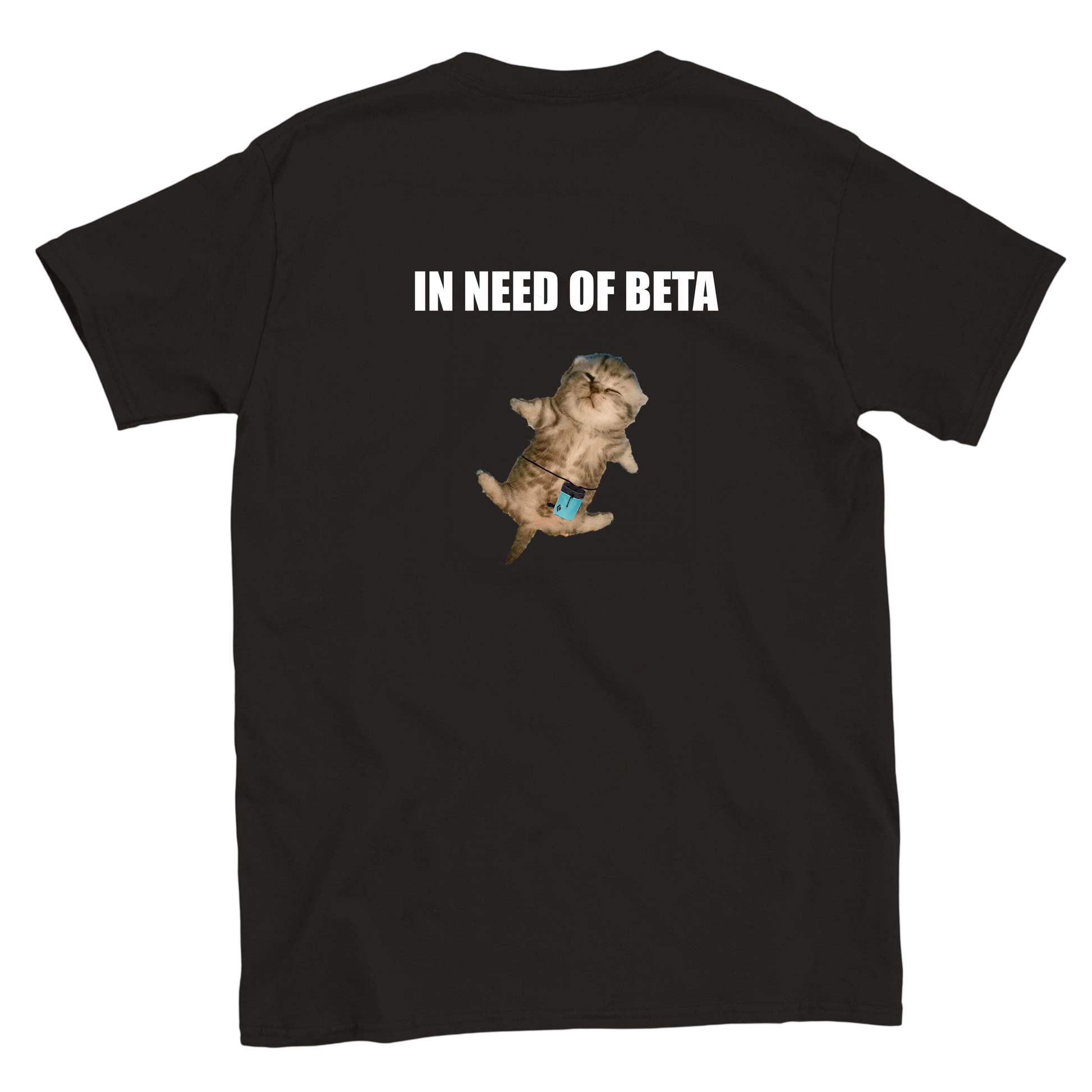 Funny climbing shirt with sad cat and in need of beta text – meme tee for boulderers